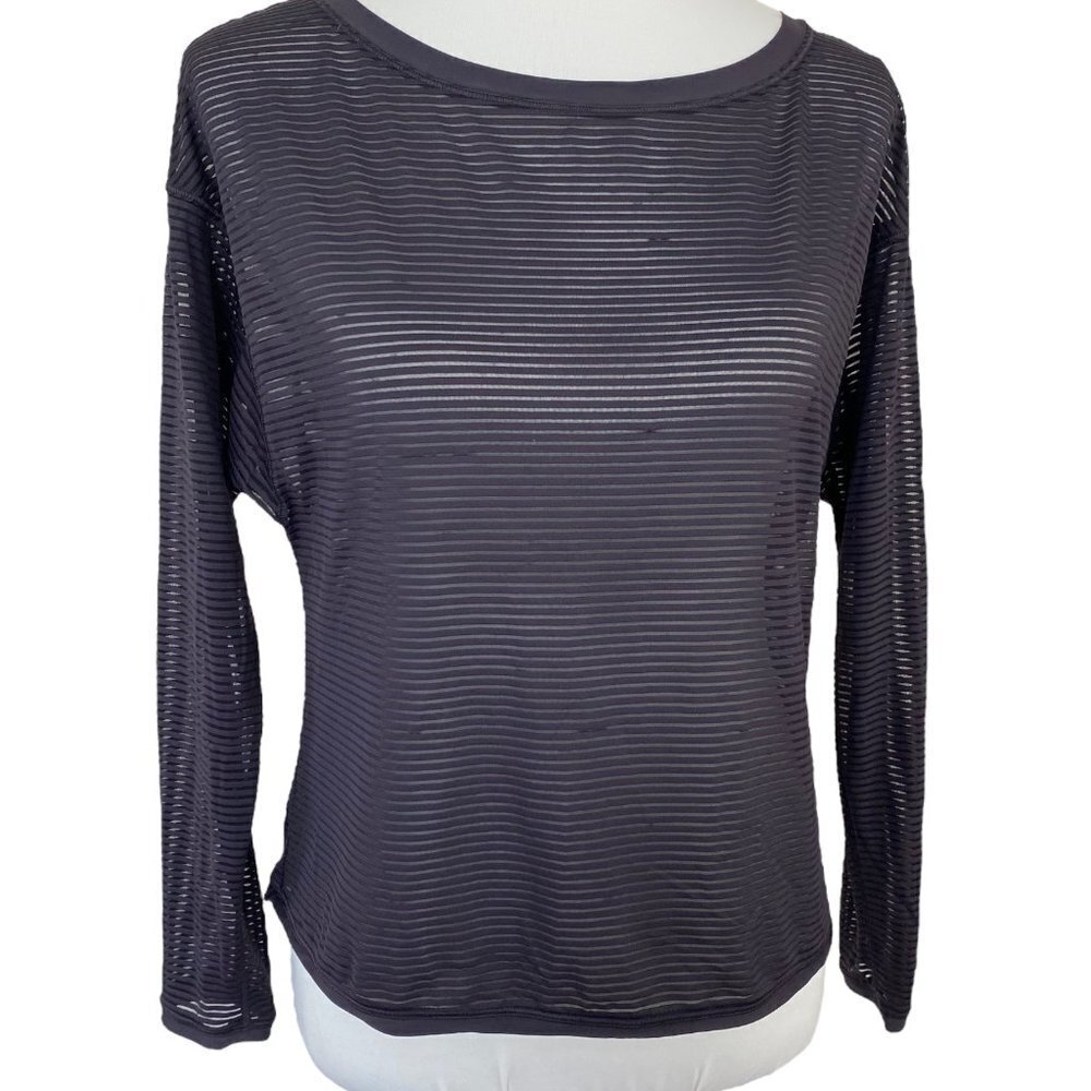 Lululemon Lean In Long Sleeve Stripe Mesh Boysenberry Purple Athletic Top 6
